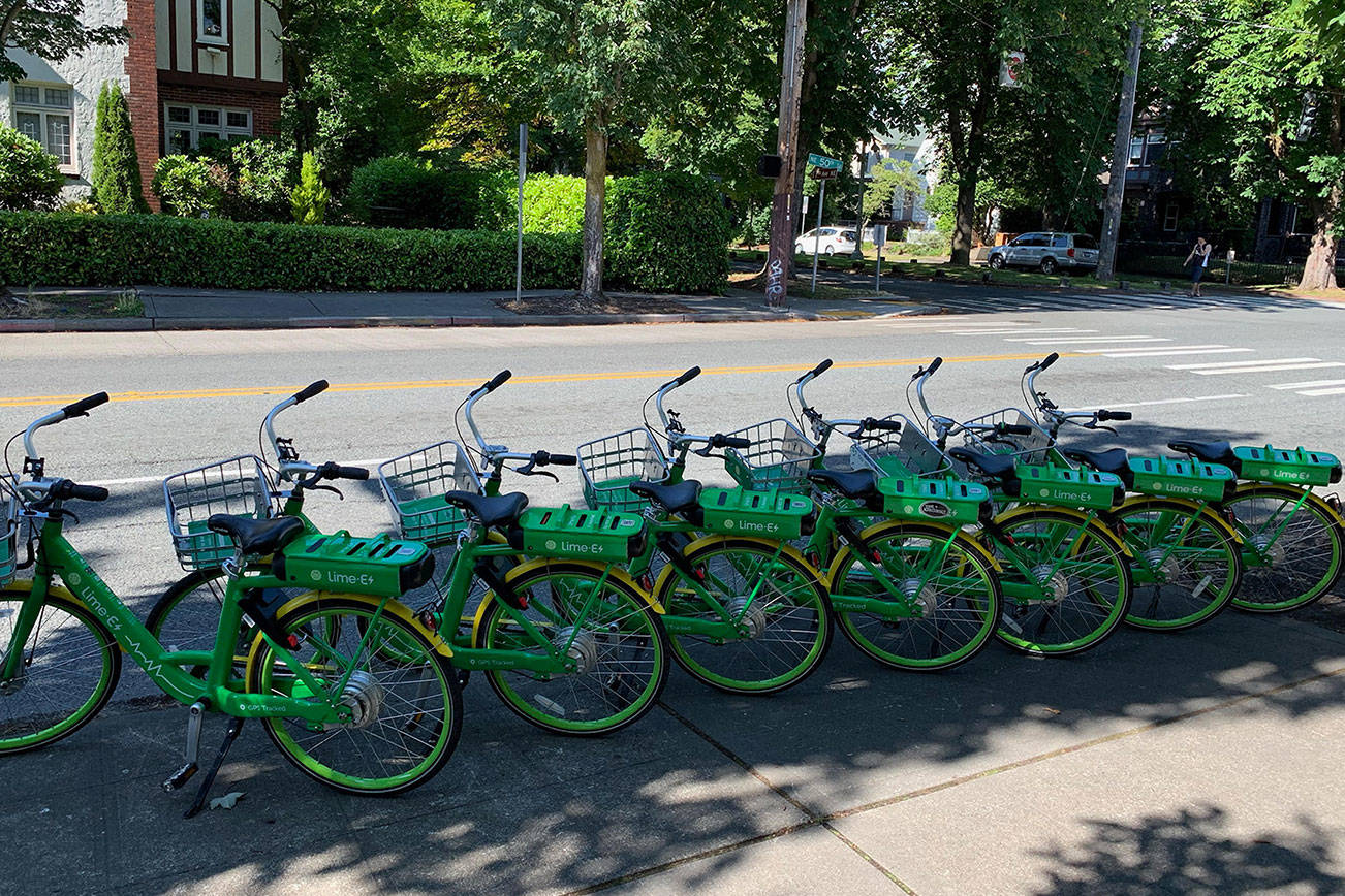 Bike share companies, such as Lime, have products lined up around larger cities to help provide transportation. Photo courtesy of Anna Tegelberg.