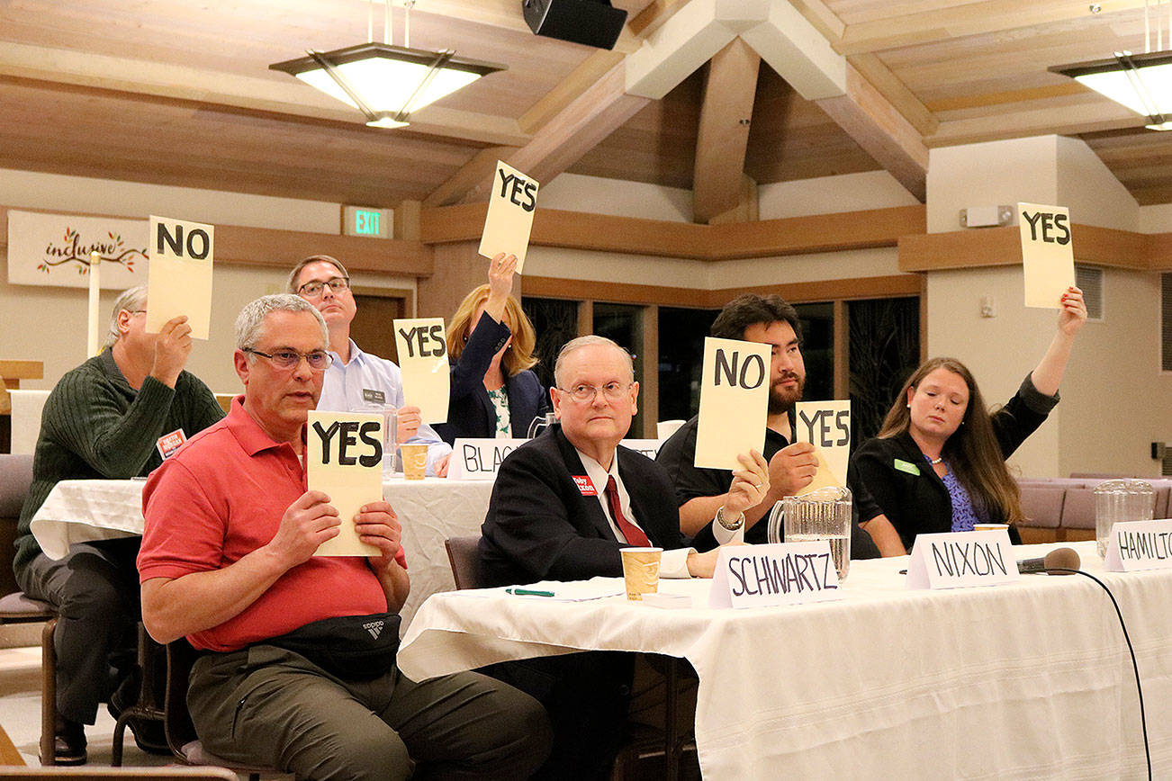 Stephanie Quiroz/staff photo                                Kirkland Council Candidates participated in a forum hosted by Lutheran Peace Fellowship in collaboration with Faith Action Network and Indivisible Kirkland on Oct. 14. Stephanie Quiroz/staff photo