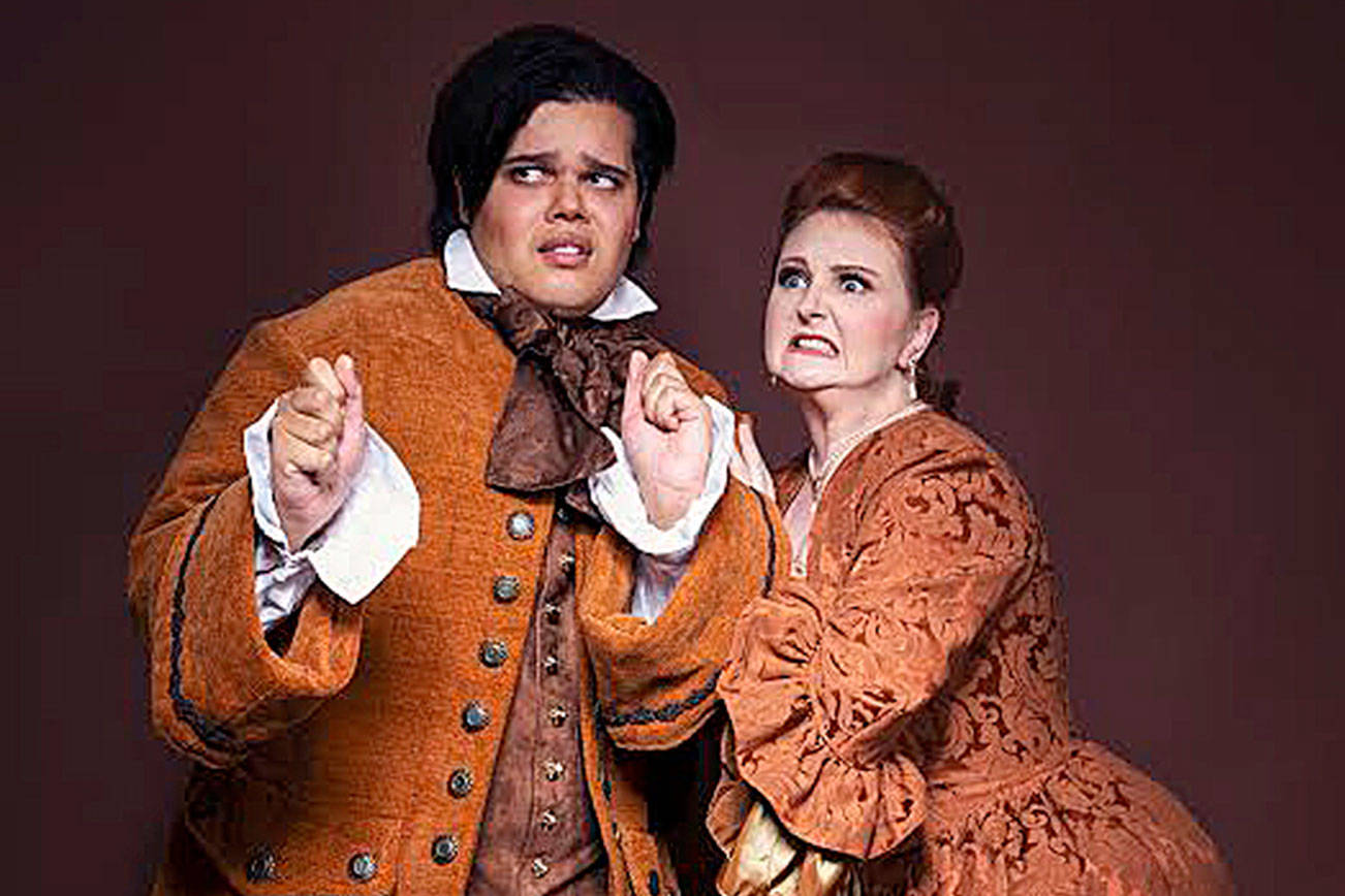 Photo by Kathryn Nickford                                Kimani Troy Iba as Gherardo in Gianni Schicchi, alongside Libby Donald.