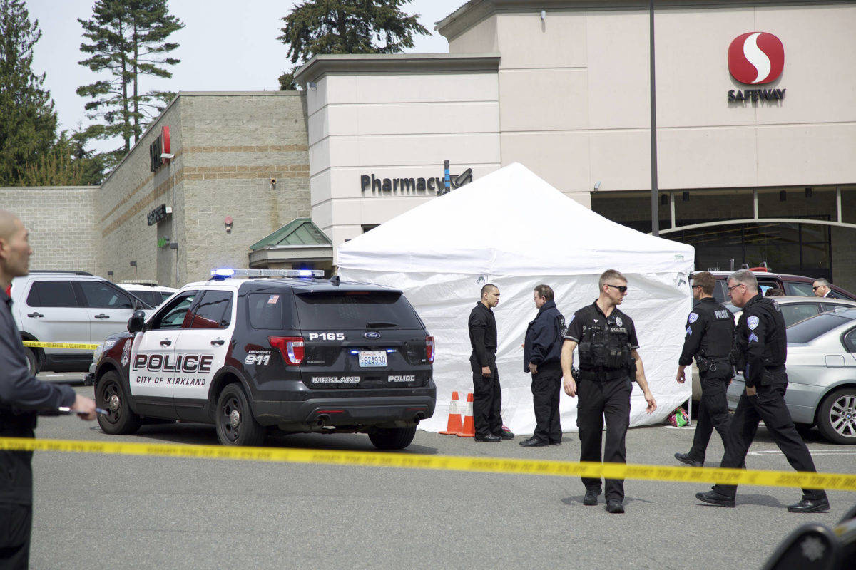 Kirkland investigators had portions of the Juanita Neighborhood Safeway parking lot blocked off on April 25 after a toddler was struck by a vehicle. File photo