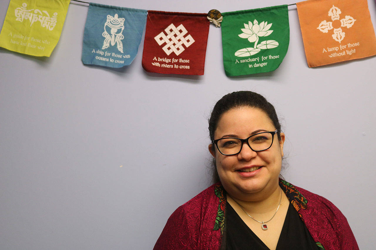 Sarah Abdullah is a pharmacist who left Iraq as a refugee. She joined the Welcome Back Center at Highline College and is now only two tests away from gaining Washington state certification to practice her trade. Aaron Kunkler/staff photo