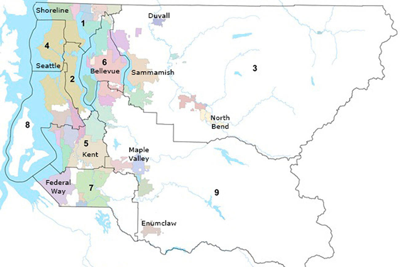 King County Council has nine members who each represent a district. Courtesy of kingcounty.gov