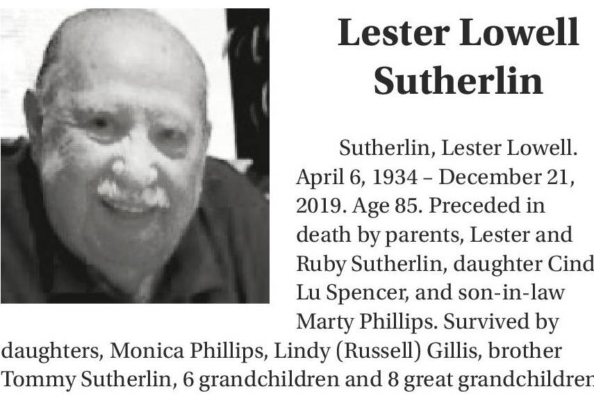 Obituary: Lester Lowell Sutherlin