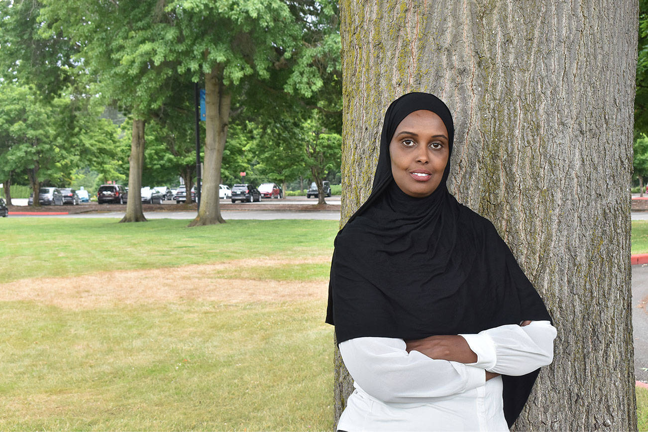 Ubax Gardheere, 2021 candidate for the 9th District seat of the Metropolitan King County Council, poses for a photo at Cedar River Park in Renton. Photo by Alex Bruell/Sound Publishing