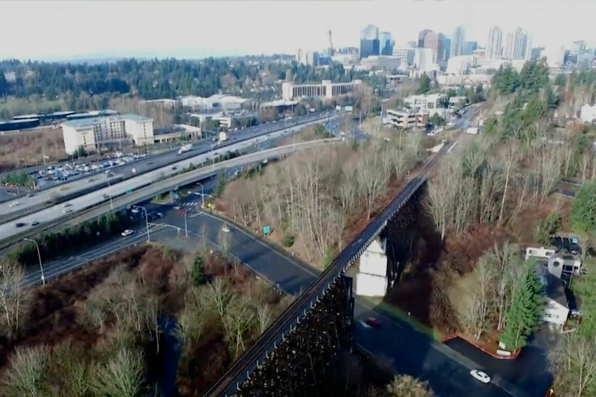 Screenshot taken of a King County video showing Wilburton Trestle