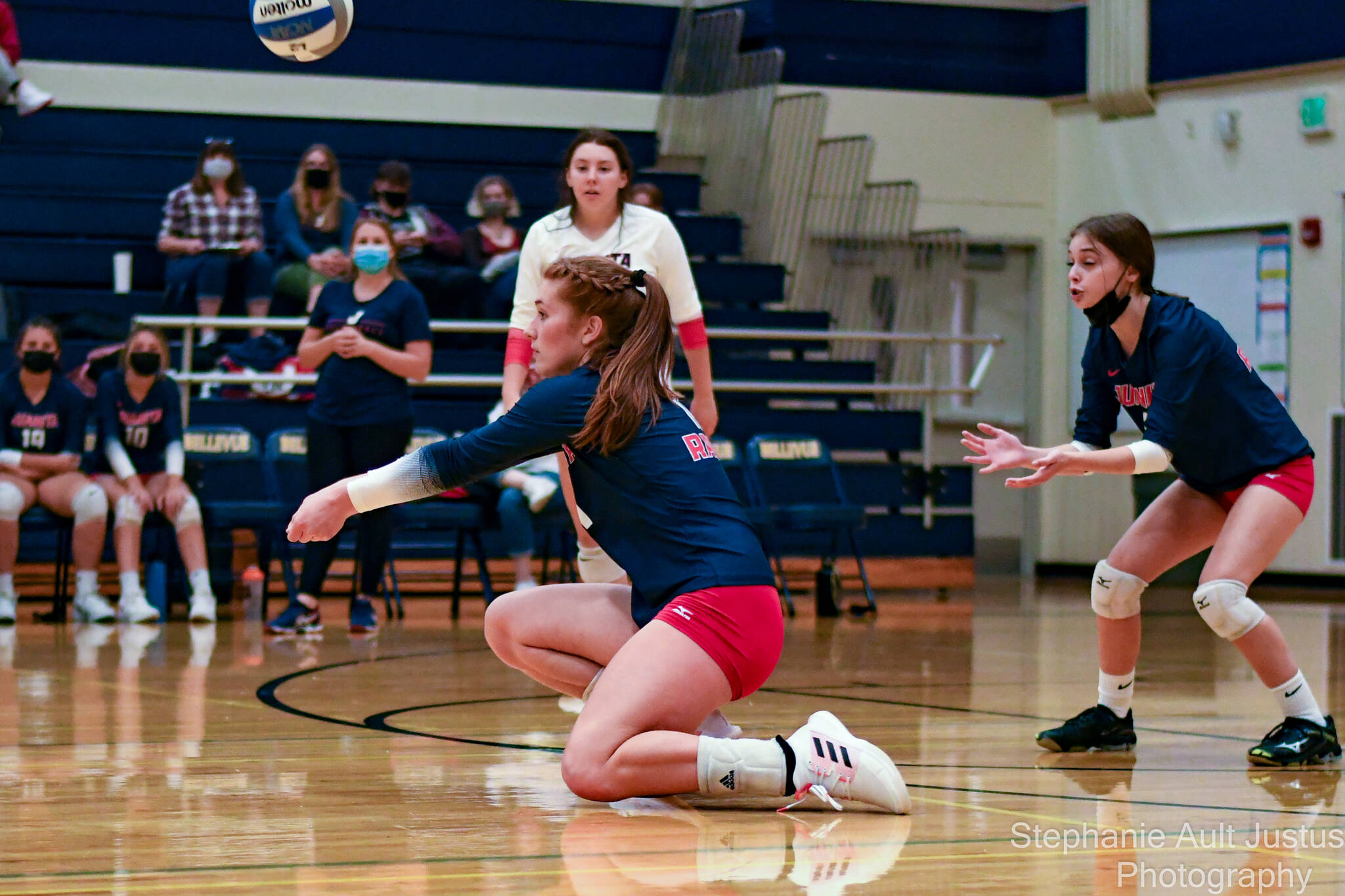 Juanita’s Ashley Schroeder notches a dig during her squad’s 3-0 volleyball loss to Bellevue on Sept. 20. Photo courtesy of Stephanie Ault Justus