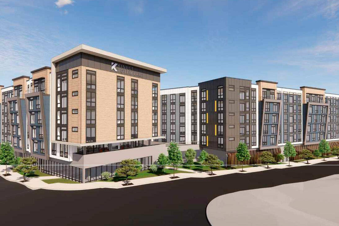 Design rendering of the planned development in the Totem Lake neighborhood in Kirkland. (Courtesy of American Capital Group)
