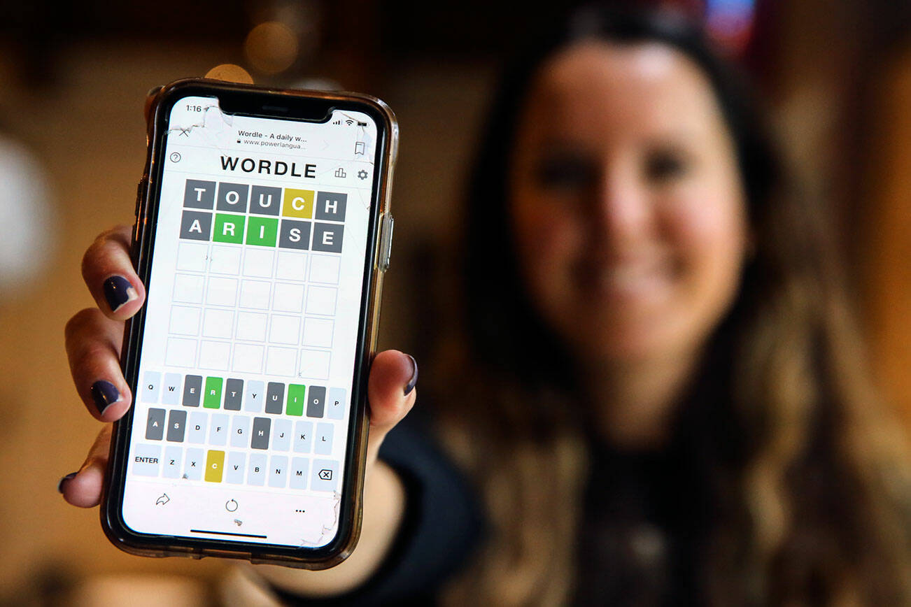 Christa Meyer, residential physical therapist in Mountlake Terrace, Washington, plays Wordle daily. (Kevin Clark / The Herald)