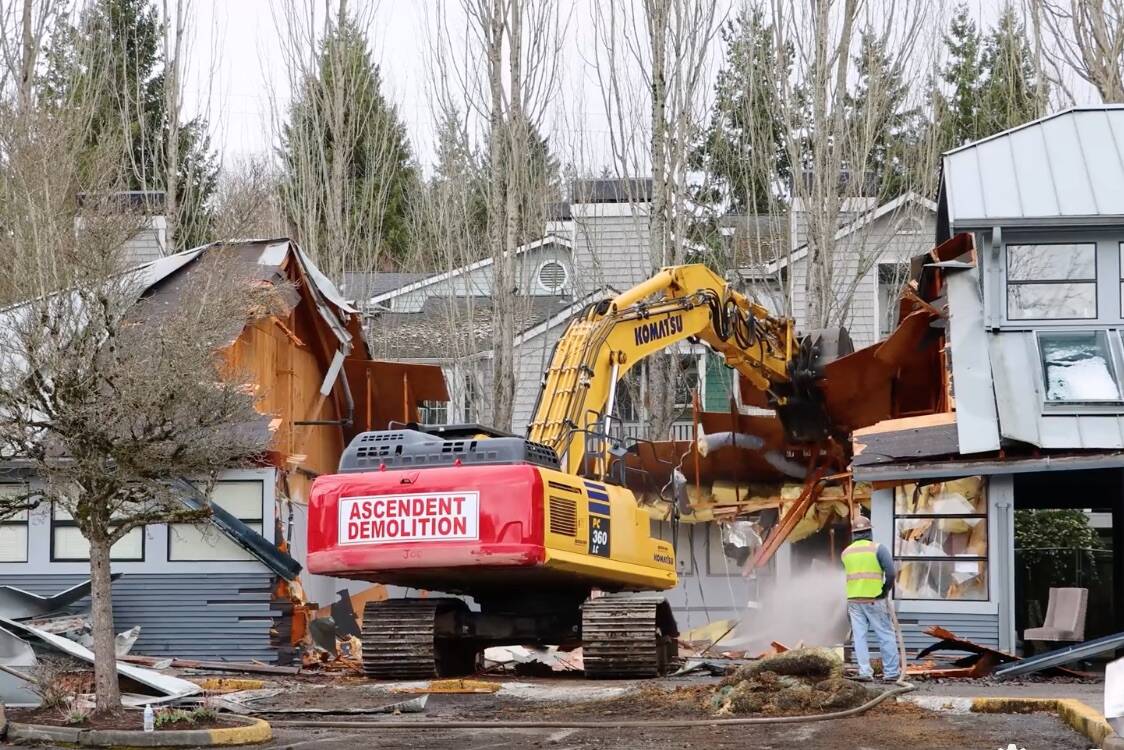 Screenshot of demolition taken from City of Kirkland Facebook page