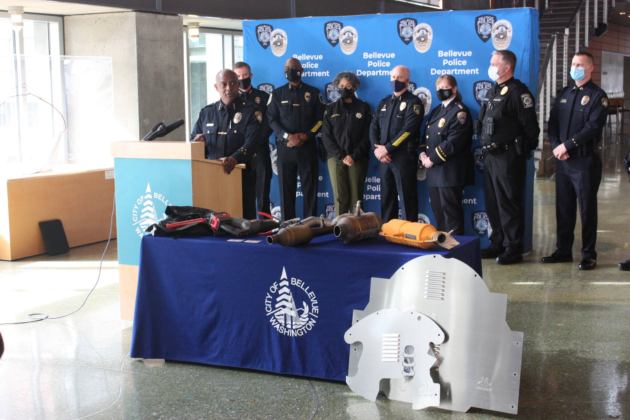 Bellevue Police Chief Wendell Shirley addresses press (Cameron Sheppard/Sound Publishing)