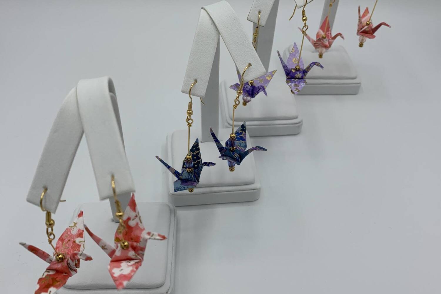 Washi Origami Crane earrings made by Fay Lim of Casion Jewelry