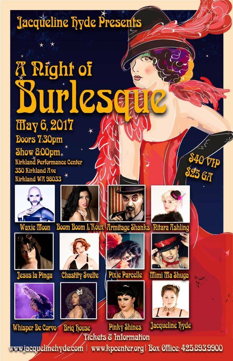 Tickets are now on sale for “A Night of Burlesque” at the Kirkland Performance Center, featuring a cast of Pacific Northwest performers. Submitted art