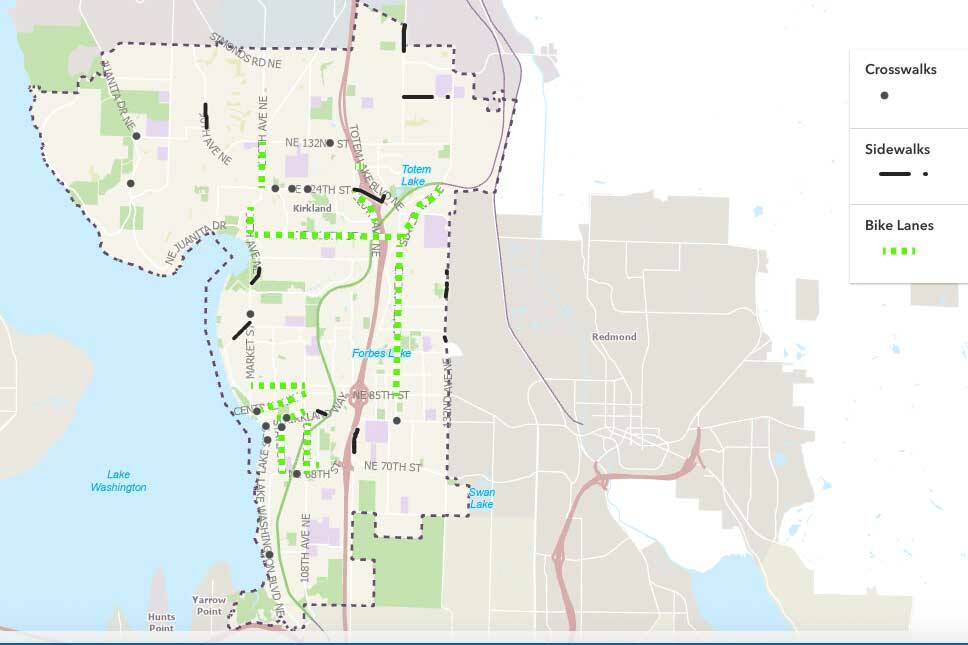 Map of the proposed projects (Screenshot from City of Kirkland website)