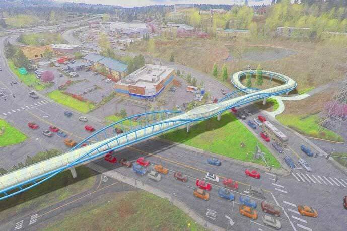 Design rendering of the Totem Lake Connector Bridge (Screenshot from City of Kirkland website)