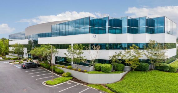 Kirkland 405 Corporate Center Buildings A-1 and A-2 are an office campus that offers amenities such as covered parking, bike storage, shower and locker room. Courtesy of The Roxborough Group.