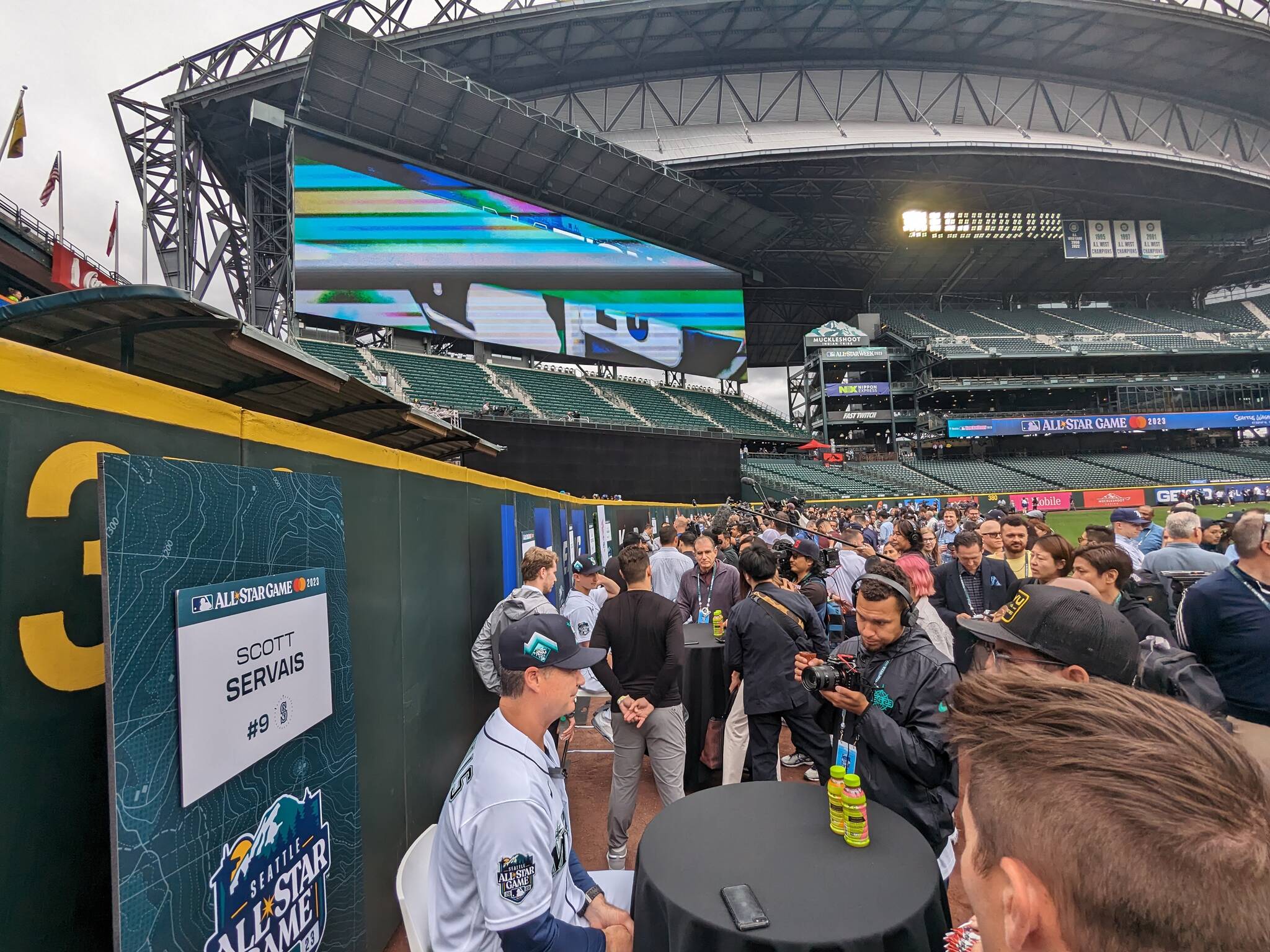 MLB All-Stars check in with media before they take the field on July 11