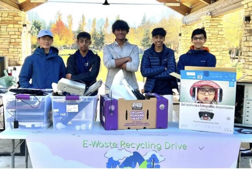<p>The executive board members at the e-waste drive. (Photo Courtesy of Redmond Coding Association)</p>