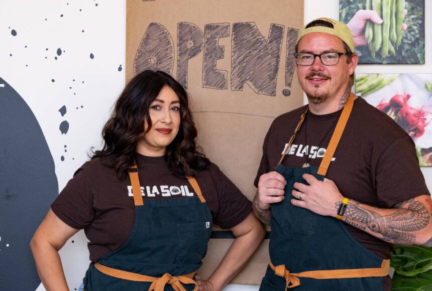 <p>De La Soil owners and chefs Cody & Andrea Westerfield. The farm-to-table restaurant, at Copperworks Kenmore, draws the vast majority of its produce from the nearby Tuk Muk Farm in Woodinville, WA. Courtesy Copperworks Distillery</p>