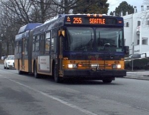 A Metro bus in downtown Kirkland.