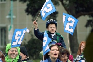 Hundreds of people turned out for the Seahawks rally at Marina Park in Kirkland.