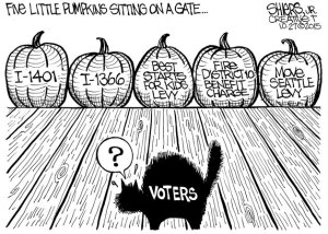 Five little pumpkins sitting on a gate | Cartoon for Oct. 31