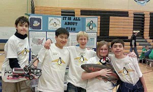 A group of Kamiakin Middle School students participate in an after school robotics program.