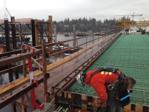 The bridge deck of the new 520 floating bridge currently under construction.