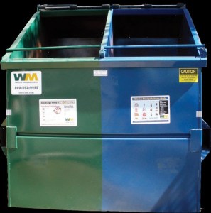 Waste Management created its first-ever split container dumpster — a dumpster split into two sections (one for recycling and one for garbage). This dumpster will help increase recycling at properties that have trouble finding space for recycling dumpsters and Waste Management will be rolling out more of these dumpsters to qualified properties.