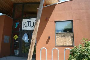 Thieves broke in through this window and stole computers from the Kirkland Teen Union Building sometime last weekend.