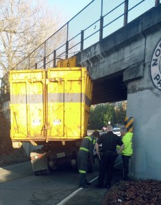 A truck driver misjudged the height of the Cross Kirkland Corridor overpass on Kirkland Ave. on Wednesday after noon.
