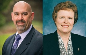 Kinnon W. Williams (left) is challenging longtime incumbent Rebecca Hirt for the EvergreenHealth board of commissioners position No. 2 seat this November.