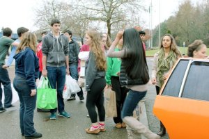 Students at Juanita High School participate in the school's food drive.