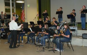 The Finn Hill Junior High Band performs during the grand opening celebration of the new school on Tuesday.