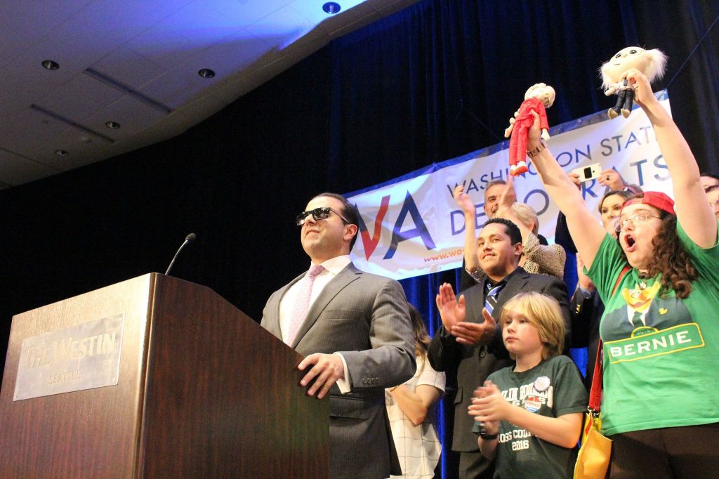 Newly elected Lt. Governor Cyrus Habib celebrates his win on Nov. 8, 2016 (Allison DeAngelis/staff photo).