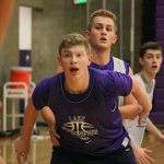 Lake Washington sophomore Griffin Barker fights for positioning against senior Brandon Gockel during preseason practice. Barker is expected to play a big role in the Kangs&rsquo; success this winter. JOHN WILLIAM HOWARD/Kirkland Reporter