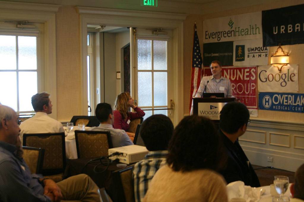 Eric Young, Google vice president of engineering and Washington site lead, gives a presentation to Kirkland high school students and Kirkland Chamber of Commerce members at a luncheon. CATHERINE KRUMMEY / Kirkland Reporter