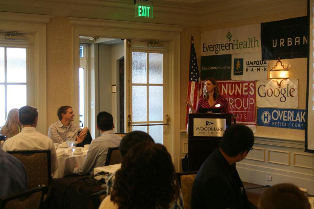 Darcy Nothnagle, Google&rsquo;s head of external affairs and government relations for the Pacific Northwest, speaks to Kirkland high school students and Kirkland Chamber of Commerce members at a luncheon. CATHERINE KRUMMEY / Kirkland Reporter