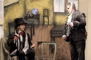 Joshua Sibley and his dad, David Sibley, play Scrooge and Marley in last year&rsquo;s production of &ldquo;Scrooge.&rdquo; Both are returning this year. EARNIE GLAZENER/Contributed photo