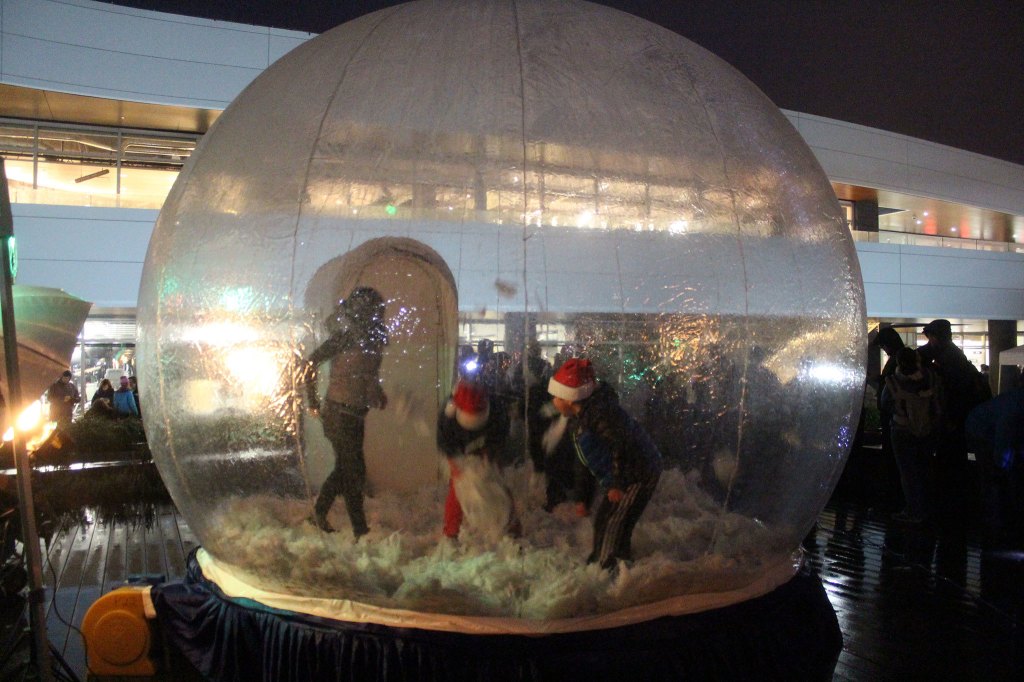 The Google Lights event also gave attendees the opportunity to step inside a human-size snowglobe. Contributed photo