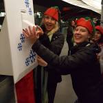 Downtown Kirkland Association Executive Director Barbie Collins Young and Google Head of External Affairs Darcy Nothnagle get ready to turn on the holiday light display on the Cross Kirkland Corridor as part of the Google Lights event on Dec. 2. SAMANTHA ST. JOHN / Contributed photo