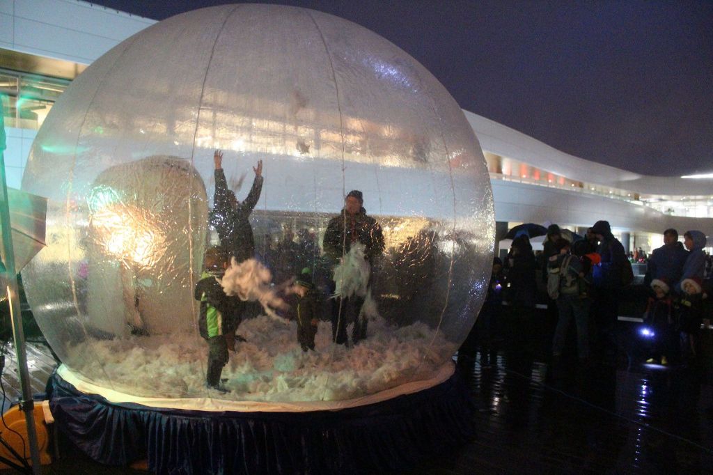The Google Lights event also gave attendees the opportunity to step inside a human-size snowglobe. Contributed photo