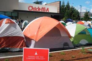 Fans of Chick-Fil-A camp out during grand opening events, as they did in Bellevue last year. Reporter file Photo