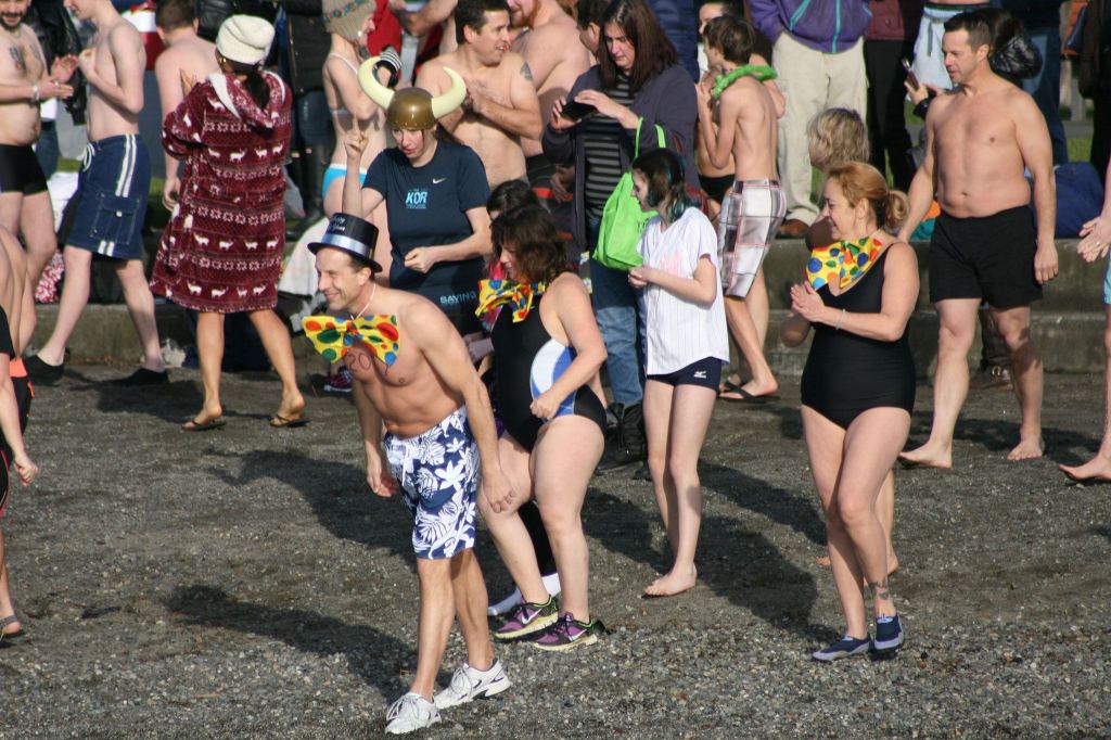 Polar Bear Plunge participants prepare to enter Lake Washington at Marina Park in Kirkland. CATHERINE KRUMMEY / Kirkland Reporter