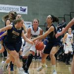 Defenders surround Lake Washington freshman Alexandra Mueller in the first half of the Kangs&rsquo; loss to Bellevue on Friday at Lake Washington High School. JOHN WILLIAM HOWARD/Kirkland Reporter