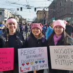 Olivia Nicolas (left), Zoe Young and Alexa Luna participate in the Women&rsquo;s March on Seattle on Jan. 21. Contributed photo