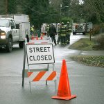 The Kirkland Fire and Police Departments closed NE 134th Street on Kirkland&rsquo;s Finn Hill on Wednesday afternoon as Puget Sound Energy crews work to fix a gas leak. Matt Phelps/Kirkland Reporter