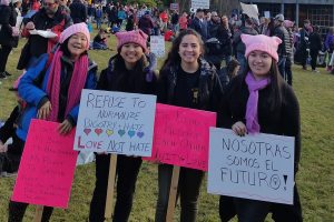 Jan Young (left), Zoe Young, Olivia Nicolas and Alexa Luna participate in the Women&rsquo;s March on Seattle on Jan. 21. Contributed photo