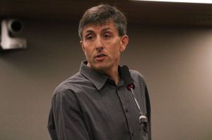 James Young, owner of Seaplane Scenics, speaks during a special meeting with the Hearing Examiner on Monday, Jan. 30 at Kirkland City Hall. JOHN WILLIAM HOWARD/Kirkland Reporter
