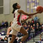 Juanita&rsquo;s Jayla Kidd swoops in to score after picking up a steal on Friday evening. Juanita beat Interlake in the loser-out game of the KingCo tournament on Friday at Lake Washington High School. JOHN WILLIAM HOWARD/Kirkland Reporter