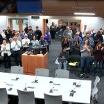 A crowd gathered at Kirkland City Hall gives a standing ovation to the Kirkland City Council for approving an ordinance and a resolution aimed at affirming the city as a safe, inclusive and welcoming place for all people. Contributed photo